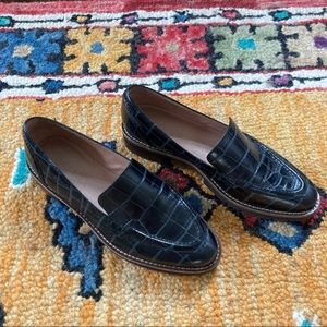 Madewell Brown Leather Alligator Skin loafers size 7